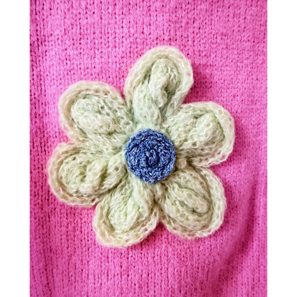 Women's XL Pink Crochet Flower Cardigan Sweater - Picture 4 of 6